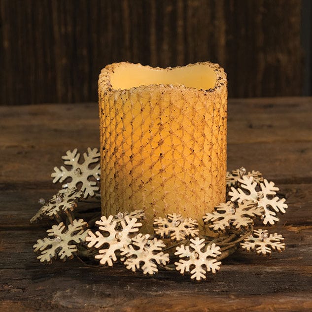Wooden Glitter Vintage Style Snowflake Candle Ring / Wreath 3.5" Inner Diameter-Craft Wholesalers-The Village Merchant