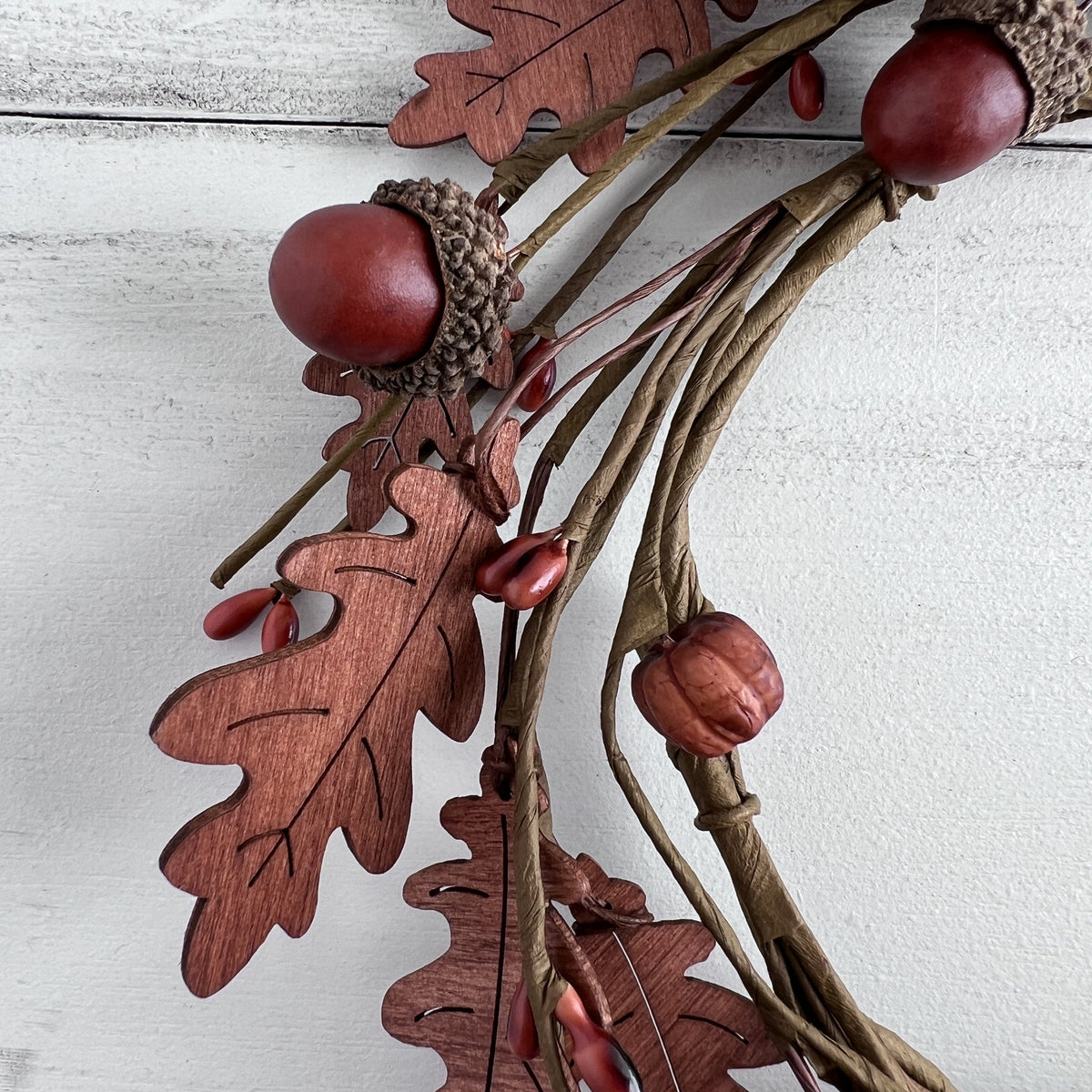 Wooden Leaf Oak Candle Ring / Wreath 4.5&quot; Inner Diameter