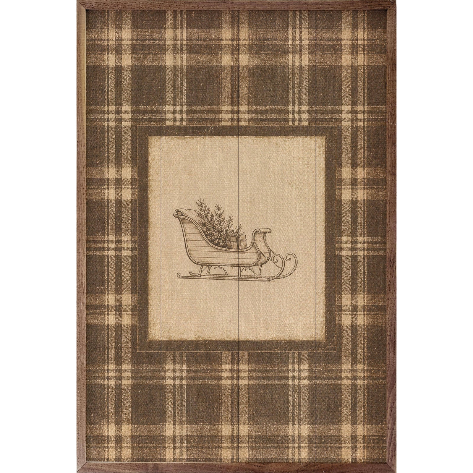Kendrick Home Walnut Frames 5x8 Woodland Sleigh Plaid Printed and Framed Wall Sign