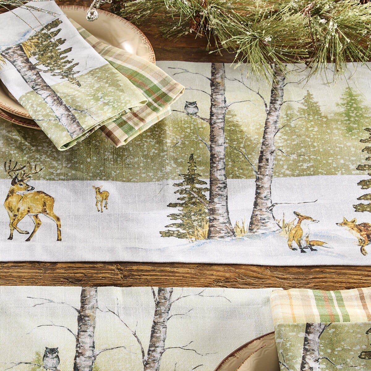 Woodland Winter Printed Table Runner 36" Long