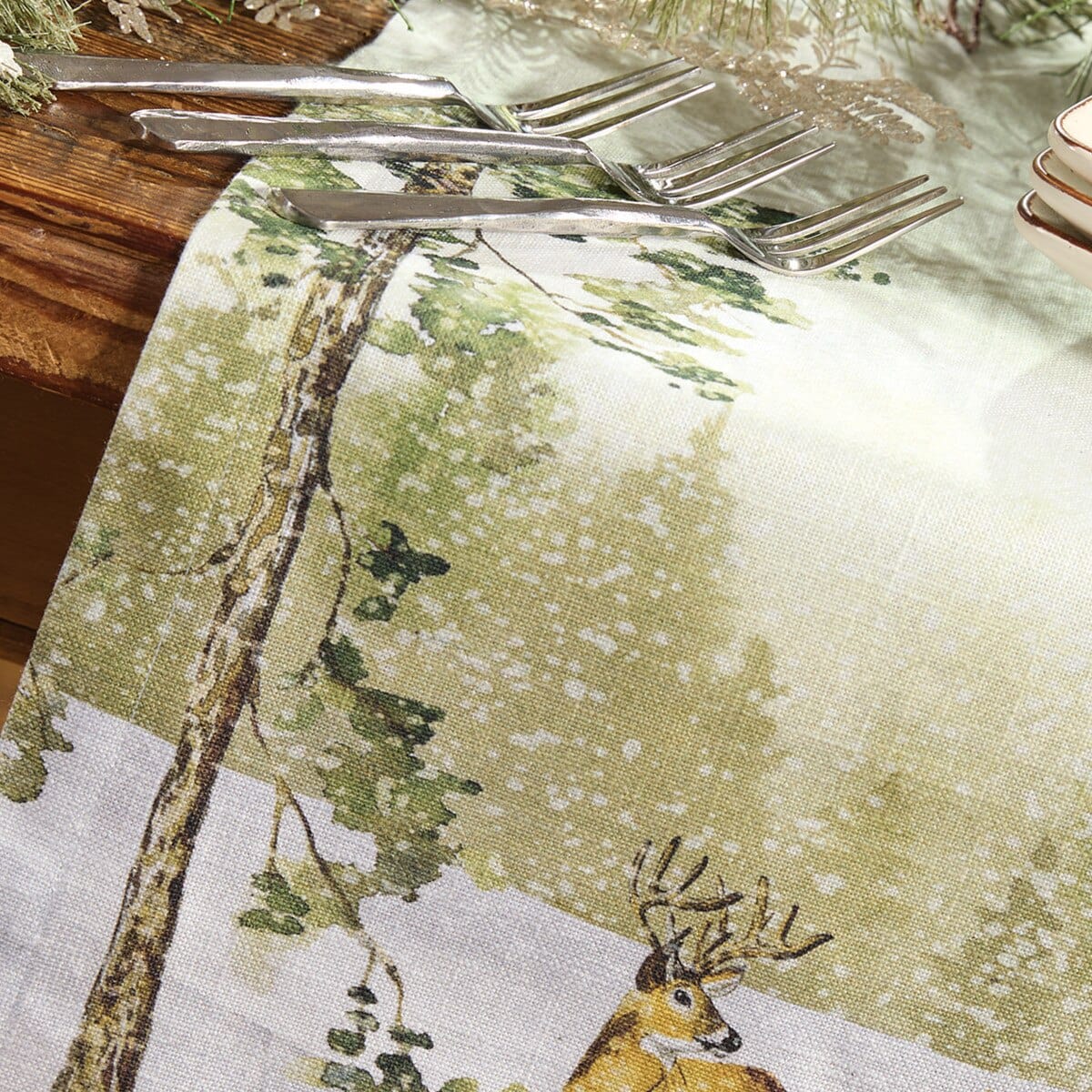 Woodland Winter Printed Table Runner 54'' Long