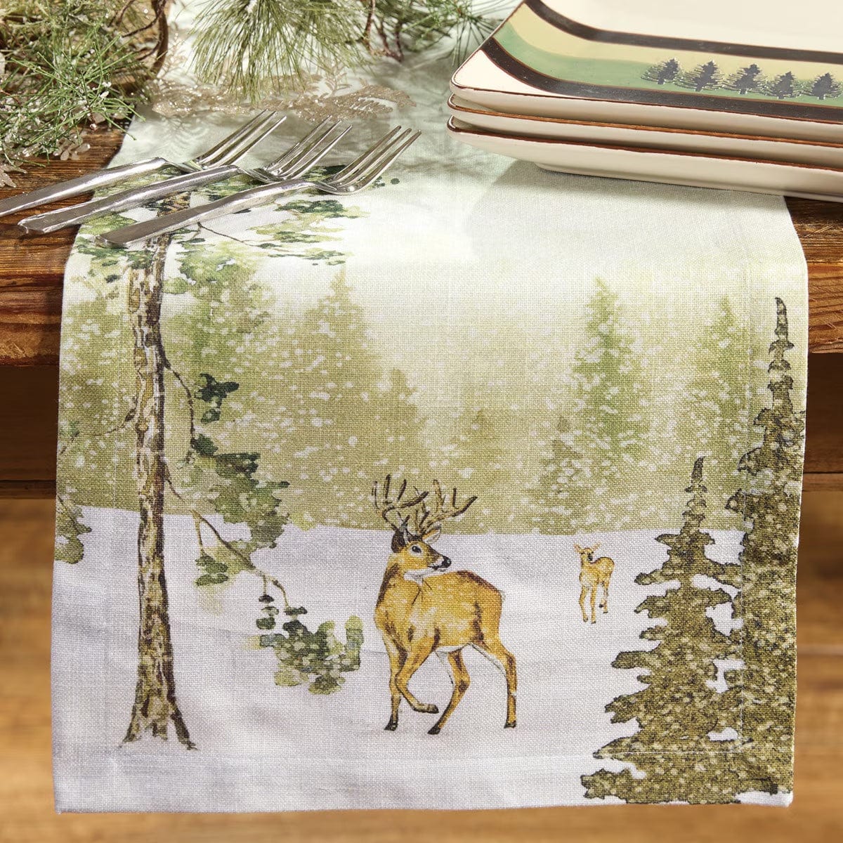Woodland Winter Printed Table Runner 54'' Long