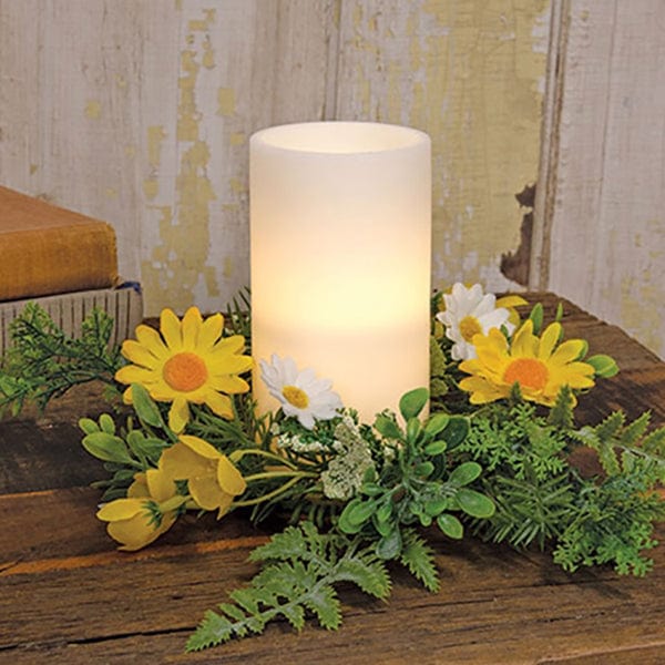 Yellow &amp; Daisy With Ferns Candle Ring / Wreath 3.5&quot; Inner Diameter