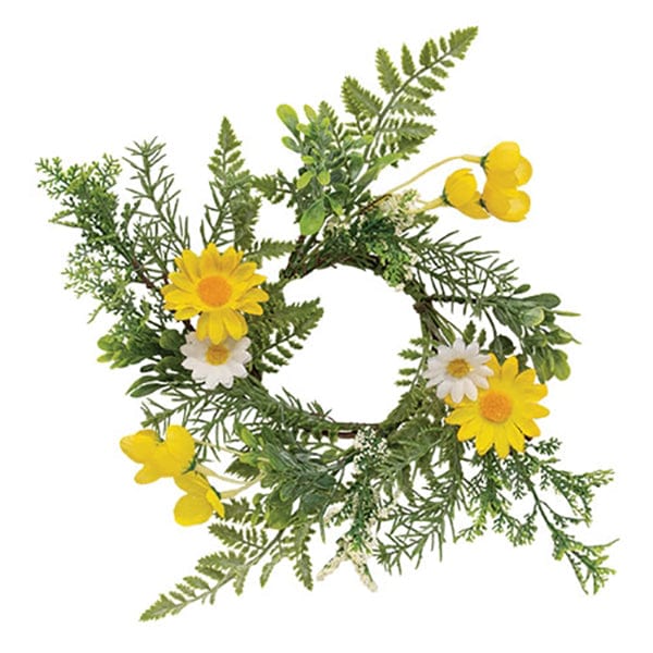 Yellow &amp; Daisy With Ferns Candle Ring / Wreath 3.5&quot; Inner Diameter