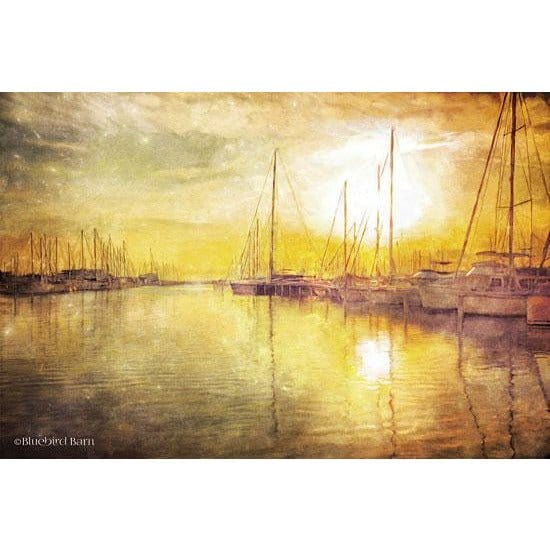 Yellow Sunset Boats In Marina By Bluebird Barn Art Print - 12 X 18-Penny Lane Publishing-The Village Merchant