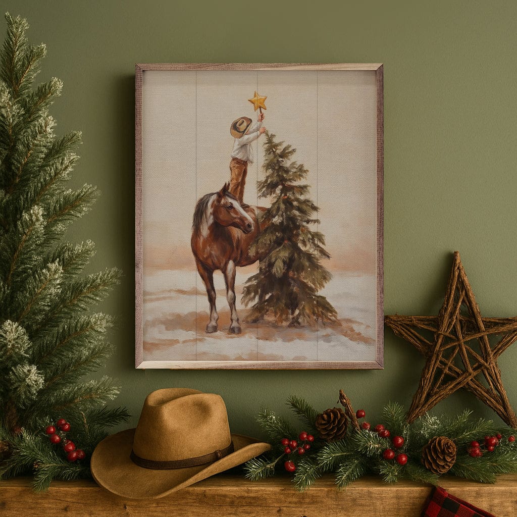Kendrick Home Walnut Frames 8x10 Young Cowboys Christmas Printed and Framed Wall Sign