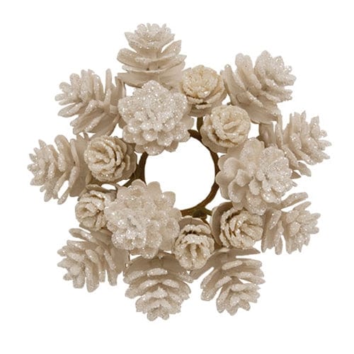 Yuletide Frosted Pinecones Taper Candle Ring 1" Inner Diameter